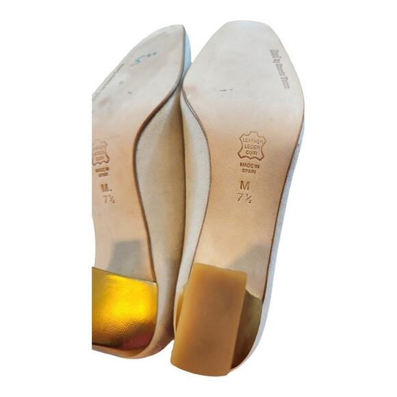 Red by Ramon Tenza leather heels made in Spain cream gold square heel shoes vtg - Picture 9 of 16